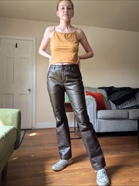90s Brown Leather Straight Leg Pants